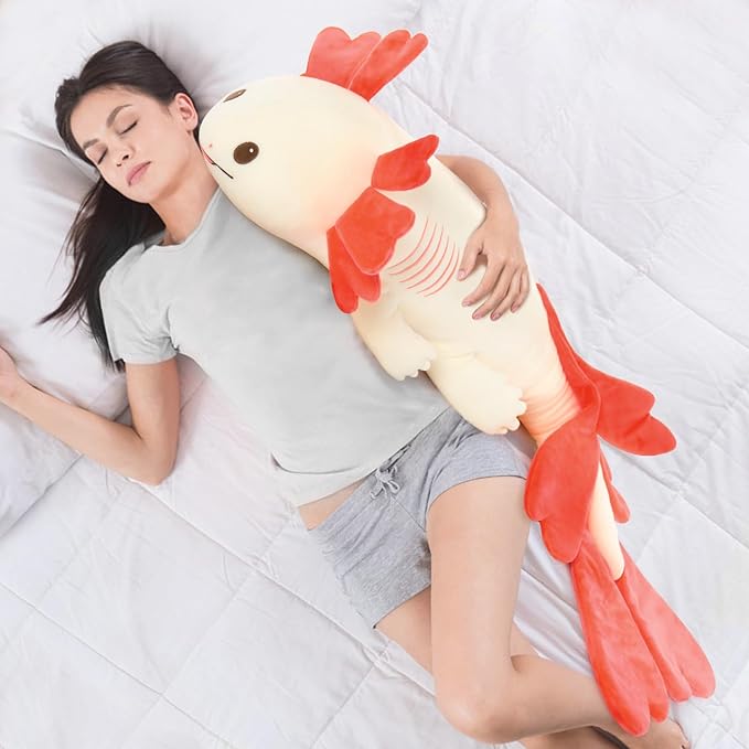 MaoGoLan Large Axolotl Plush Body Pillow, XL Axolotl Stuffed Animal for Kids, 44" Long Salamander Plush Pillow,Christmas Birthday Gifts Pink