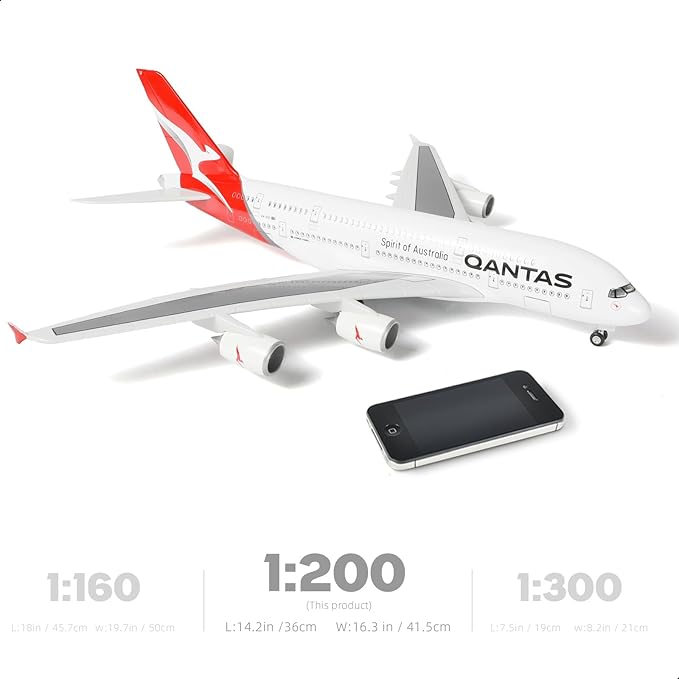 1/200 Scale A380 Model Plane Australia Diecast Airbus A380 Model Airplane with Stand (14 in-L) Pre-Built Model kit for Adult -Aviation Creative Gifts, Tabletop Collection Display