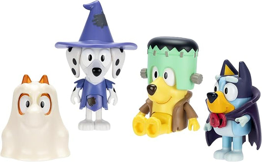 Bluey Halloween Figure 4-Pack - 2.5" Poseable Figures of Bluey, Bingo, Chloe & Lucky in Costumes With Accessories - Kids Can Recreate Favorite Moments From TV Show