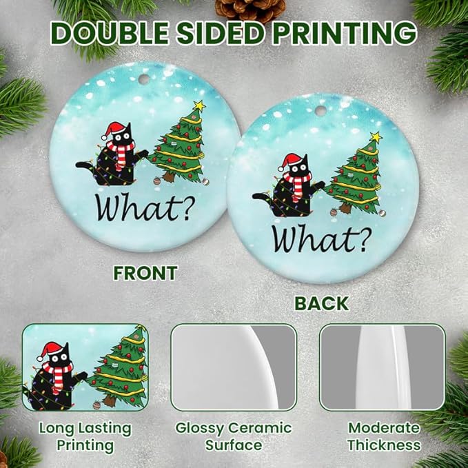 OASSIE Christmas Funny Black Cat Gifts for Women Men - Ceramic Christmas Ornaments 2025 for Tree Decorations - Cat Lover Gifts for Women Animal Lovers, Funny Ornaments, White Elephant Gift Ideas