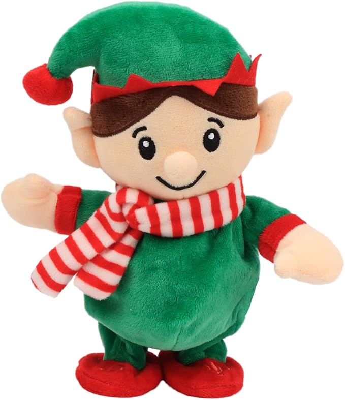 Hopearl Talking Singing Elf Repeats What You Say Walking Electric Interactive Animated Toy Speaking Plush Buddy Gift for Toddlers, Green, 8.5''