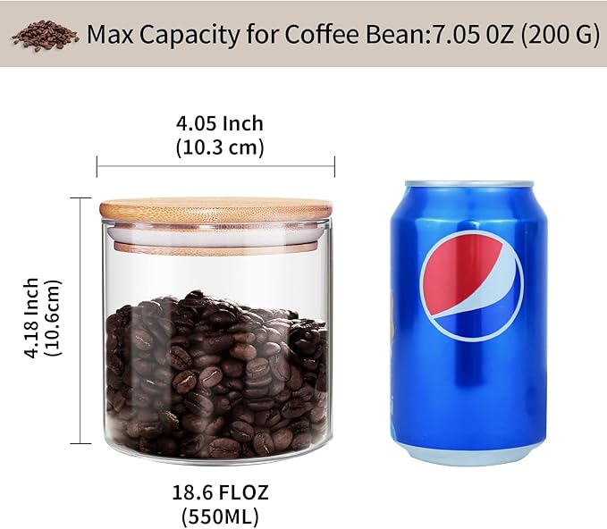 18 Oz/550 ML Glass Jar with Lid, Clear Thickened Version Glass Storage Containers with Sealed Bamboo Lid, For Coffee, Sugar, Spices, Tea, Beans, Candy, Cookie