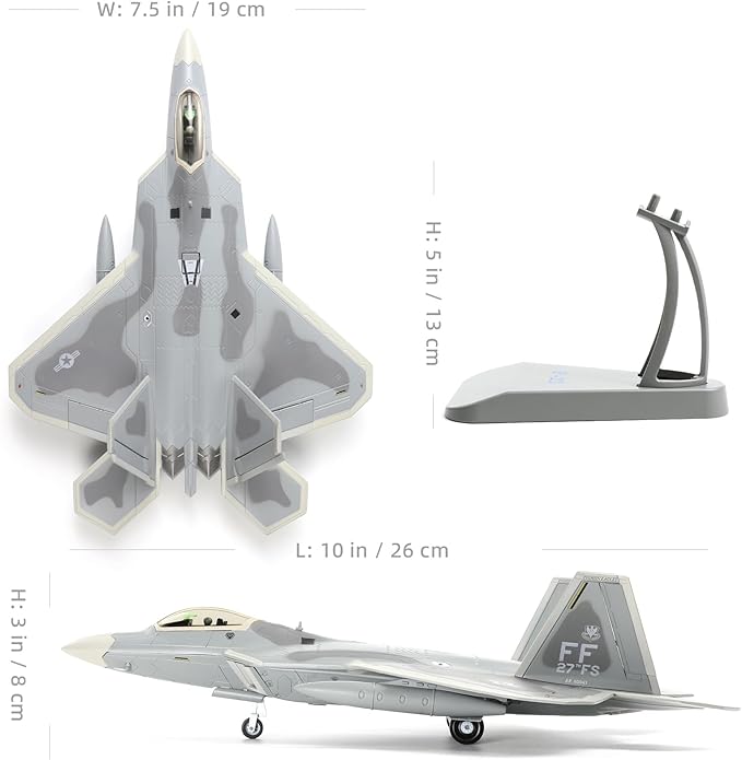 Classic USA F22 Raptor Fighter Attack Pre-Build Model 1:72 Aircraft Alloy Diecast Airplane Military Display Model Aircraft for Collection or Gift (FF 27th FS)