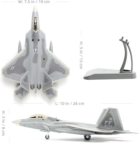 Classic USA F22 Raptor Fighter Attack Pre-Build Model 1:72 Aircraft Alloy Diecast Airplane Military Display Model Aircraft for Collection or Gift (FF 27th FS)