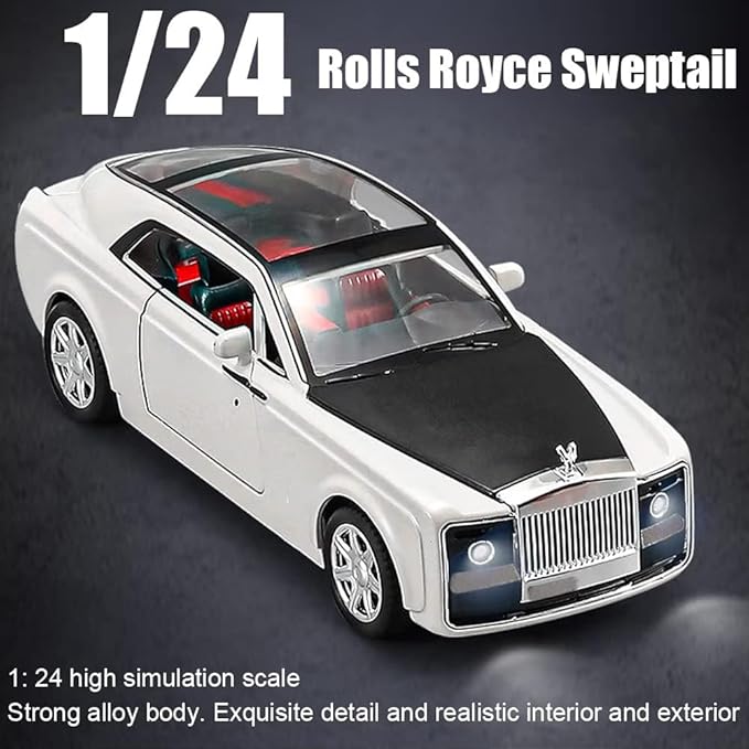 1/24 Rolls-Royce Sweptail Toy Car Alloy Diecast Collectible Model Car for Kids Gift, Pull Back Toy Car with Sound and Light, Classic Double Door, Car Logo Can be Folded