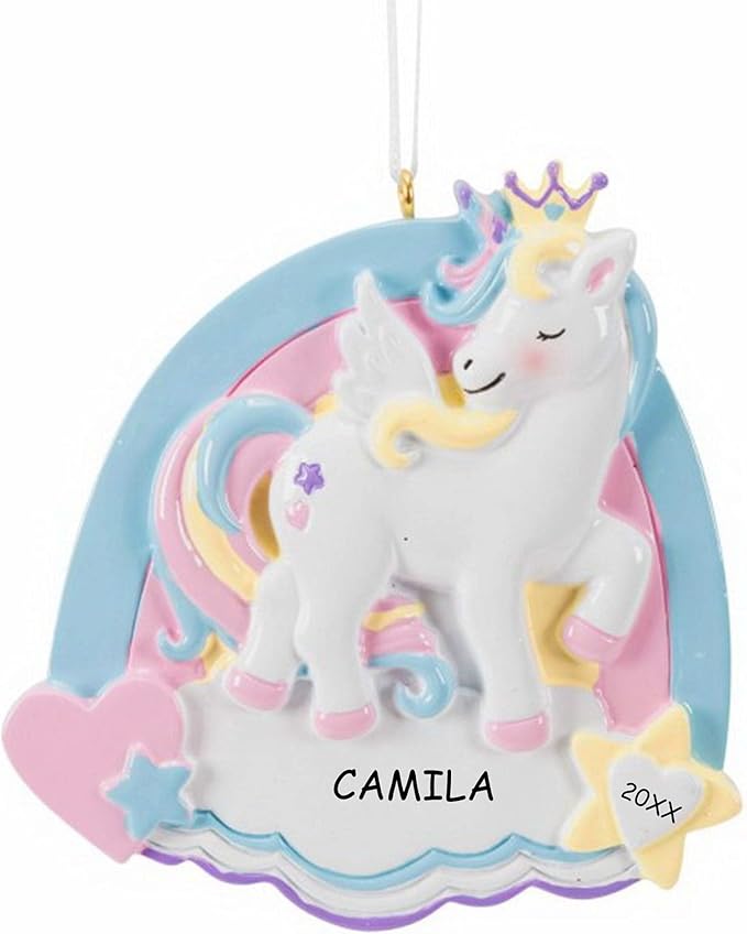 Personalized Unicorn Kids Christmas Ornament (Hearts and Stars)