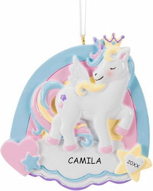 Personalized Unicorn Kids Christmas Ornament (Hearts and Stars)