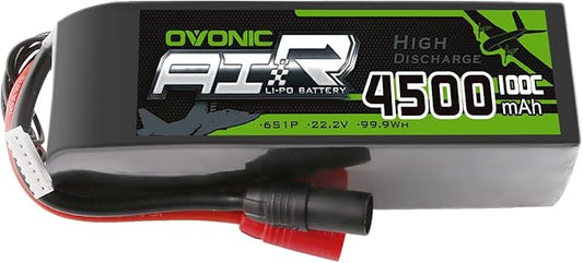 OVONIC 22.2V 100C 4500mAh 6S Lipo Battery with AS150-XT90 Plug for RC Car Boat Truck Helicopter Airplane Racing Models [Notice: XT90 Plug Conversion Cable to Be Purchased Separately]