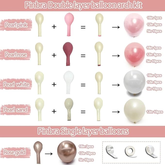 Pearl Pink White Balloon Garland Double Stuffed Light Pink Champagne Gold White Sand Balloon Arch Kit for Baby Shower Birthday Bridal Shower Wedding Birthday Party Decorations