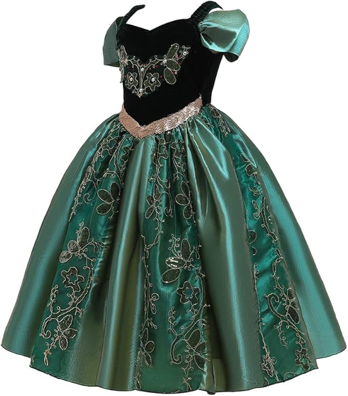 REXREII Girls Anna Princess Costume Frozen Elsa Snow Queen Dress Halloween Cosplay Xmas Birthday Party Gown (w/Accessories)