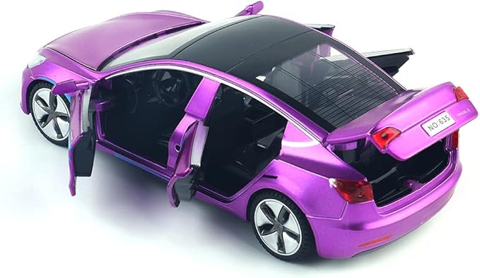 Diecast Toy 3 Car Model,Zinc Alloy Simulation Casting car Model Pull Back Vehicles,1:32 Scale Mini Vehicles Toys with Lights and Music for Toddlers Kids Children Birthday Gift (Purple)