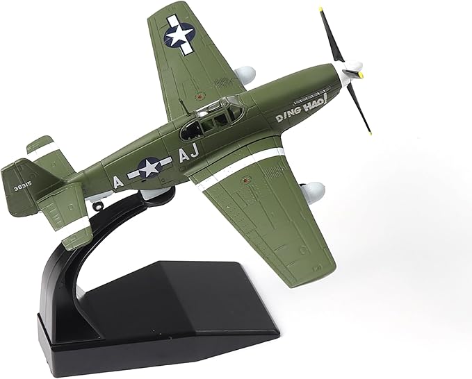 P51-B Mustang (Ding Hao) 1/72 Metal Airplane Model Kit with Stand WWII Diecast Alloy Fighter Model Vintage Combat Plane Prebuild Military Aircraft Collection for Display or Gift