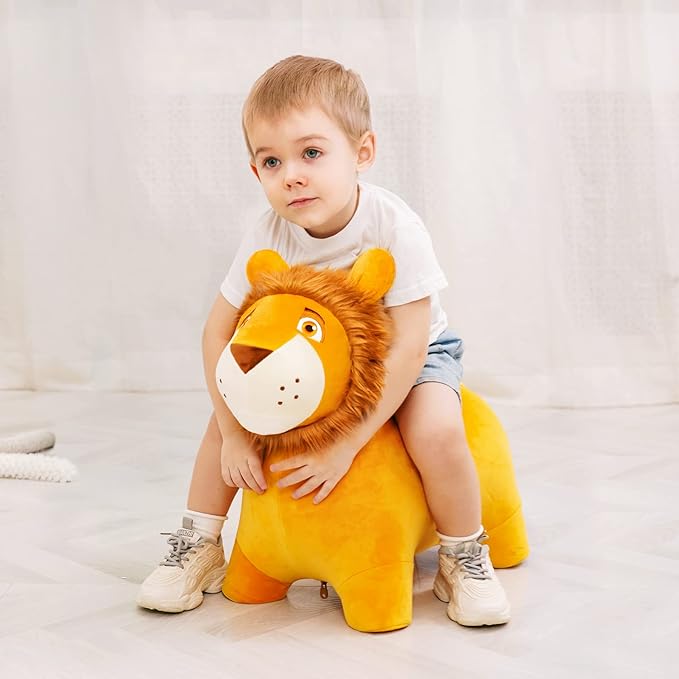 ZOOJOY Bouncy Animal Kids Lion Hopper Toys, Plush Animal Bouncing Horse for Toddlers, Indoor Outdoor Activity Ride Jumping Horse Gifts for 18 Months 2 3 4 Year Old Boys Girls (W/Pump