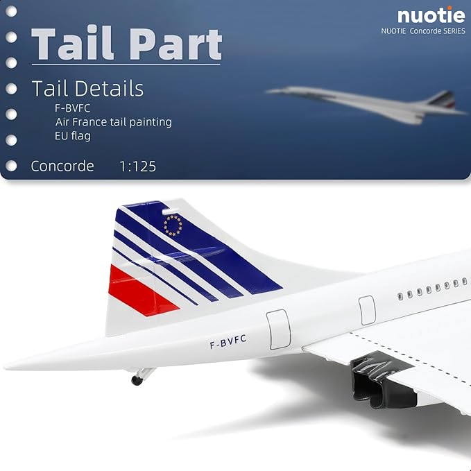 1/125 Scale Concorde Airplane Model Prebuilt Diecast Aircraft Miniature Kit Airplane for Air France Metal Model for Adults Collection or Gift
