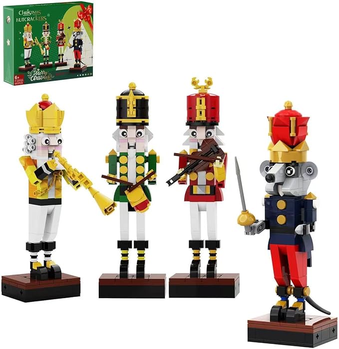 Christmas Nutcracker Building Kits, Xmas Nutcracker King and Soldier Building Sets,Contain Trumpeter Drummer Violinist and Commander, Compatible for Lego, Collectible Nutcracker Model (697 PCS)