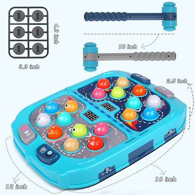 Whack Game Mole for Toddlers, Toys for 3-12 Year Old Boys and Girls, Pounding Game for Kids,Gifts for 3 4 5 6+ Year Old Boys, Interactive Educational Toy with Sound and Light,PK Mode with 2 Hammers