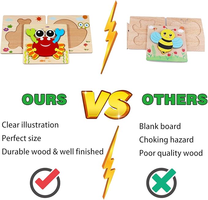 Wooden Montessori Puzzles for Toddlers Kids: Toddler Puzzles for 1-3 Montessori Toys for 1 2 3 Year Old Girls Boys Baby - Kids Puzzle Ages 2-4 Preschool Learning Educational Toy