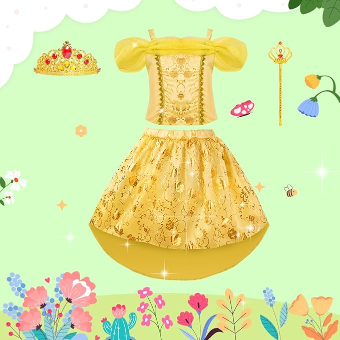 Meland Princess Dress Up - Princess Dresses for Girls with Princess Toys, Dress Up Clothes for Little Girls Pretend Play
