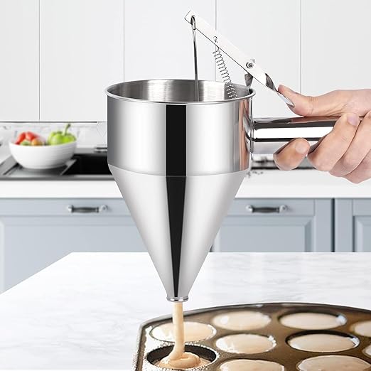 40 OZ Multi-Functional Pancake Batter Dispenser, Multi-Caliber Stainless Steel Funnel Cake Dispenser with Stand Great for Pancakes,Cupcakes,Chocolate Balls and Baked Goods (1200ml)