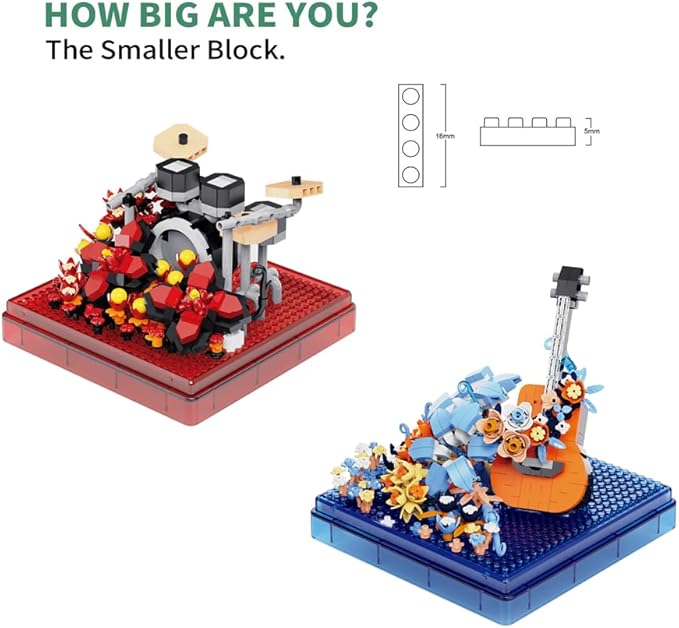 Musical Instruments Micro Blocks Building Sets,Classical Famous Building Block Set,1500 PCS for Adults and Kids,Guitar and Drum Set with Clear Plastic Cover