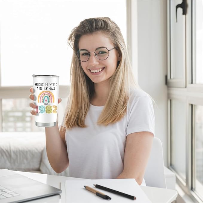 43rd Birthday Gifts for Women - 20 oz Stainless Steel Vacuum Insulated Tumbler, 1982 Birthday Gift Ideas for 43 Year Old