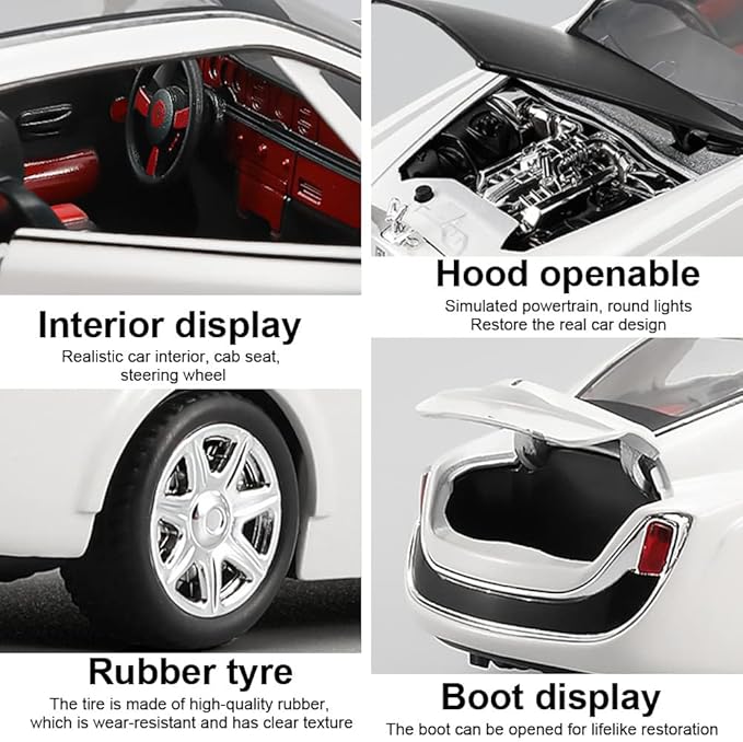1/24 Rolls-Royce Sweptail Toy Car Alloy Diecast Collectible Model Car for Kids Gift, Pull Back Toy Car with Sound and Light, Classic Double Door, Car Logo Can be Folded