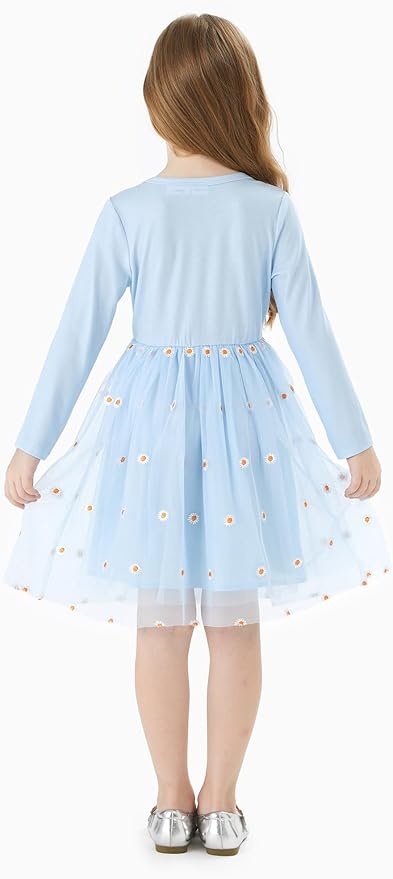 Disney Frozen Elsa Princess Cinderella Ariel Jasmine Rapunzel Baby/Toddler Dress, Ruffle Long-Sleeve Mesh Overlay Tulle Dress