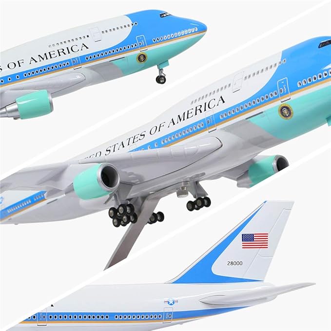 24-Hours 18” 1:130 Scale Model Jet United States Air Force One Plane B747 Model Planes Kits Display Diecast Airplane for Adults with LED Light(Touch or Sound Control)