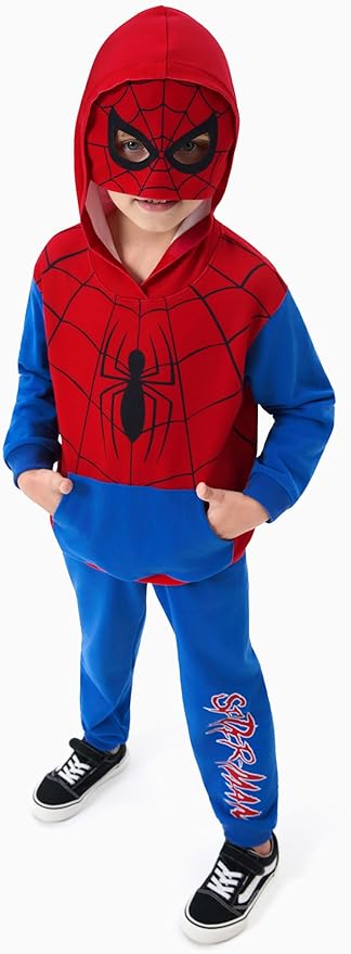 Marvel Spiderman Cosplay Costume Avengers 2 Pcs Pocket Hoodie&Pants Hulk Hooded Outfit Venom Captain America Apparel Kid 2-9Y