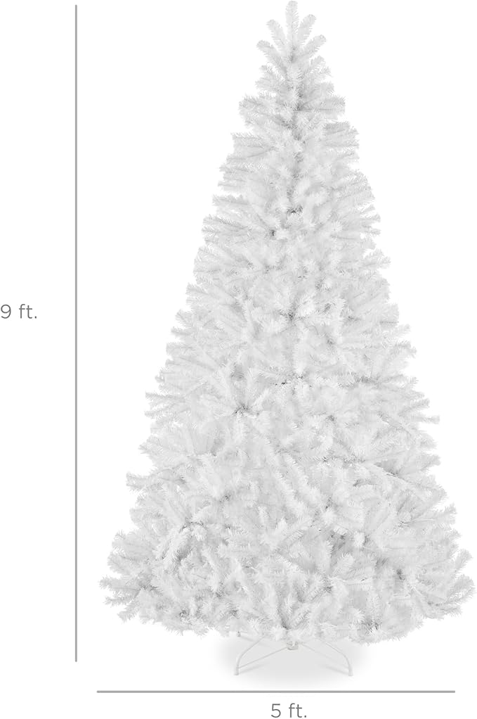 Best Choice Products Artificial Christmas Tree, 9ft Premium Unlit Realistic Spruce Holiday Décor w/Dense Branches, Metal Base – White Spruce
