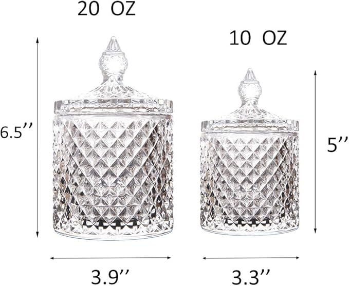Maypink Crystal Diamond Faceted Jar with Lid,Suitable as A Candy Dish,Cookie Tin,Biscuit Barrel,Decorative Candy Jar Sugar Bowl (Crystal, Set of 2)
