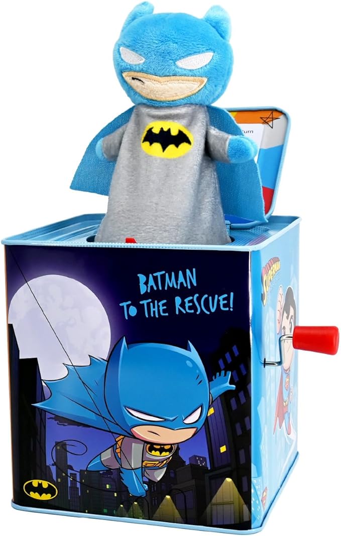 KIDS PREFERRED DC Comics The Batman Jack in The Box Musical Toys for Babies and Toddlers, Plays “Pop Goes The Weasel” The Dark Knight Springs Out from A Colorful Box