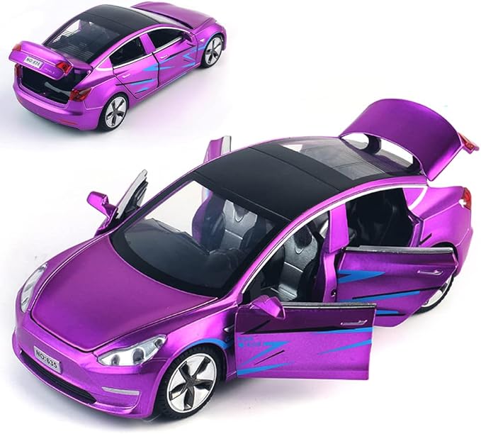 Diecast Toy 3 Car Model,Zinc Alloy Simulation Casting car Model Pull Back Vehicles,1:32 Scale Mini Vehicles Toys with Lights and Music for Toddlers Kids Children Birthday Gift (Purple)