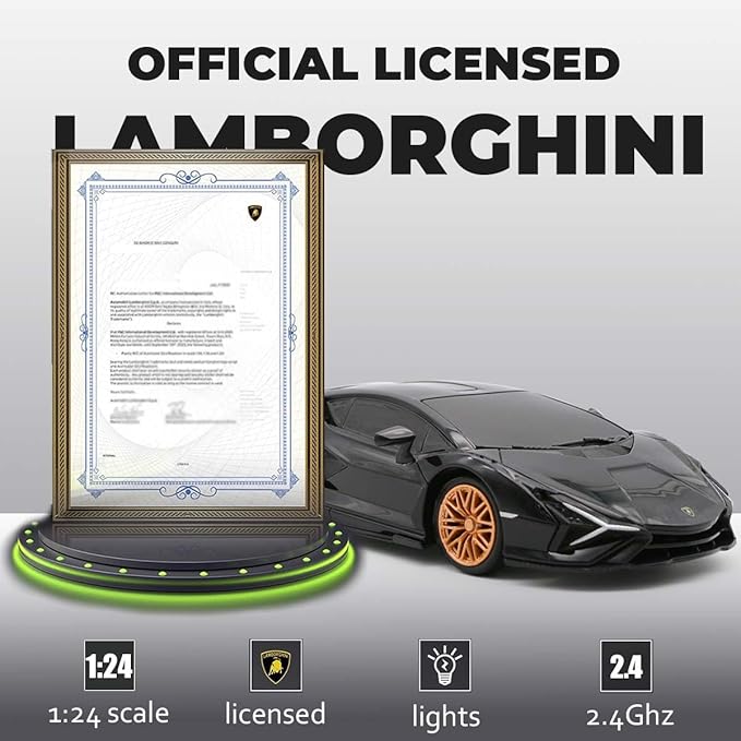 QUN XING Remote Control Car 1:24 Officially Licensed 2.4GHZ Rc Cars Lambo Sport Racing Toy Car for Kids Boys 4-7 Years Black