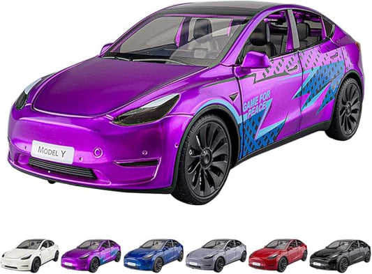 1/24 Scale Diecast Car Model Y, Alloy Diecast Toy Cars Pull Back Toys with Sound & Light, Vehicles Toys for Kids Gift Car Lovers Collection (1/24 Model Y -Purple)