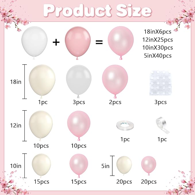 Pearl Pink and White Balloons Arch, Double Stuffed Pearl Pink Sand White Balloons 18/12/10/5 Inch Light Pink Pearl Balloon Garland Kit for Girl Bridal Shower Wedding Birthday Party Decor