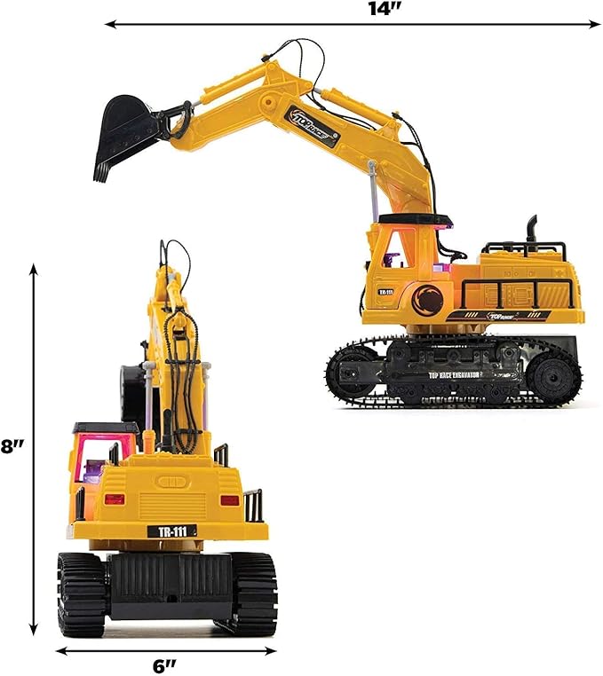 Top Race 7 Channel Full Functional RC Excavator, Battery Powered Electric Remote Control Construction Tractor with Lights and Sound (TR-111), Construction Trucks, RC Construction Vehicles, Big Truck