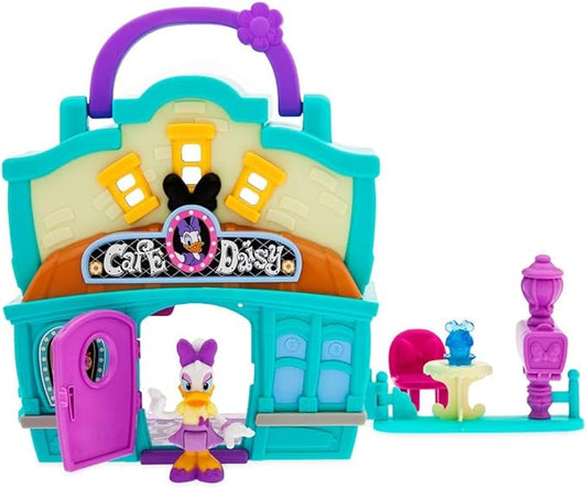Disney Store Action Toys Daisy Duck Café Playhouse Play Set - Interactive Play House Junior Mickey Mouse Toys - Poseable Daisy Figure, 15-Piece Set, Perfect for Toddlers