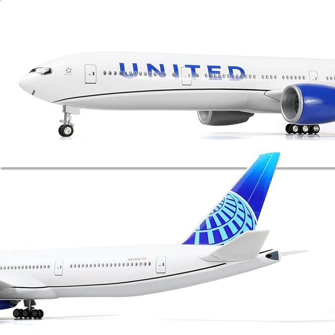 1/150 Boeing 777-300ER United 18.5 inchs Large Model Diecast Airplane Model Kits with Stand Airlines Models Display Collectible for Aviation Enthusiast Gift