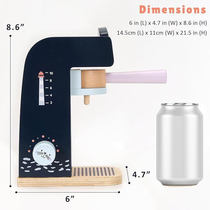 PairPear Kids Coffee Maker Wooden Kitchen Playset, Wooden Toys Play Coffee Maker Set with Play Food for Kids, Toddler Play Kitchen Accessories Gift for Girls and Boys 3+