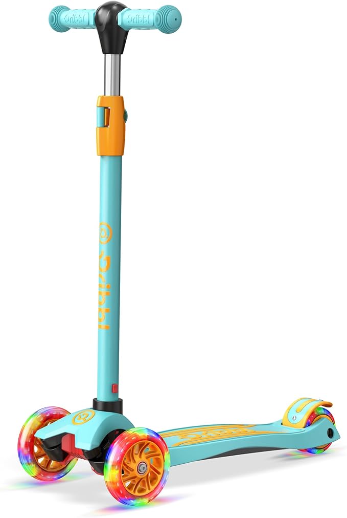 3-Wheel Kids Scooter - Lean-to-Steer Technology, Adjustable Height Handlebar, Wide Deck, Scooter for Boys & Girls Ages 3+, Child Safety Approved, Support Riders Up To 165 lbs, Light Blue/Orange