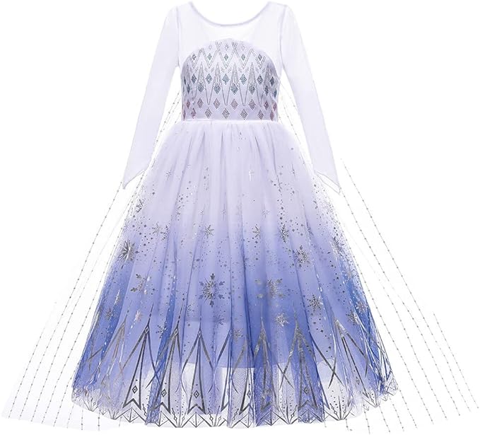 REXREII Princess Dress for Girls Frozen Elsa Snow Queen Costume Halloween Cosplay Christmas Birthday Party Gown w/Accessories