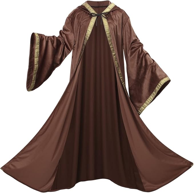 Velvet Wizard Robe with Hooded and Sleeves, Halloween Vampire Witch Wizard Cloak Fancy Cosplay Costume