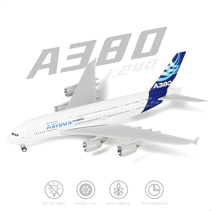 1/240 A380 Prototype Airplane Model Kits (30cm L) for Airbus A380 Resin Plane Model with Display Stand for Adult Aviation Gift or Display Decoration