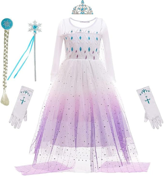 REXREII Little Girls Princess Dress Frozen Elsa Costume Halloween Cosplay Christmas Birthday Party Gown w/Accessories
