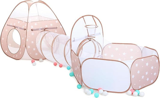 SISTICKER 3 in 1 Kids Play Tent: with Baby Ball Pit and Play Tunnel - Toddler Climbing Toys for Boys Girls Babies - Indoor Outdoor Pop Up Tunnel Toys Gift for Year Old (Balls NOT Included)