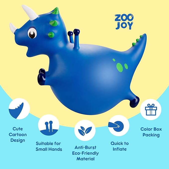 ZOOJOY Bouncy Dinosaur Hopper, Inflatable Dino Bouncing Animal for Toddlers, Indoor Outdoor Ride On Bouncing Horse W/Pump, Hopping Toys Gift for 4 5 6 7 8 Year Old Boy Girl