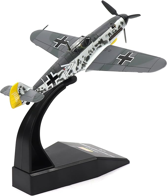 BF-109G Messerschmitt 1/72 Metal Airplane Model Kit with Stand WWII Diecast Alloy Fighter Model Vintage Combat Plane Prebuild Military Aircraft Collection(Desert Yellow)