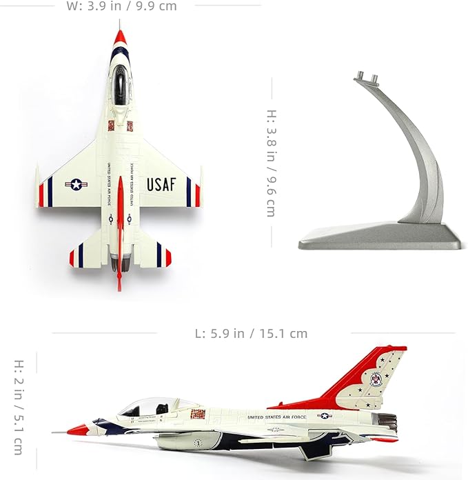 1/100 F-16C Thunderbird Fighter Model Metal DieCast Aircraft Jet Kit Fighter Plane Model Military Airplane for Collection and Gift, White