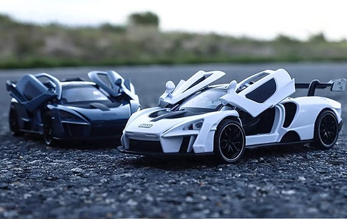 Diecast Toy Car McLaren Senna Sports Car Model,Zinc Alloy Simulation Casting Pull Back Vehicles,1:32 Scale Mini Electronic Supercar Toys with Lights and Music for Toddlers Kids Children Gift (White)